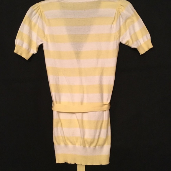 Almost Famous Vintage Pale Yellow & White short sleeve Striped Cardigan, size S. - Picture 5 of 8